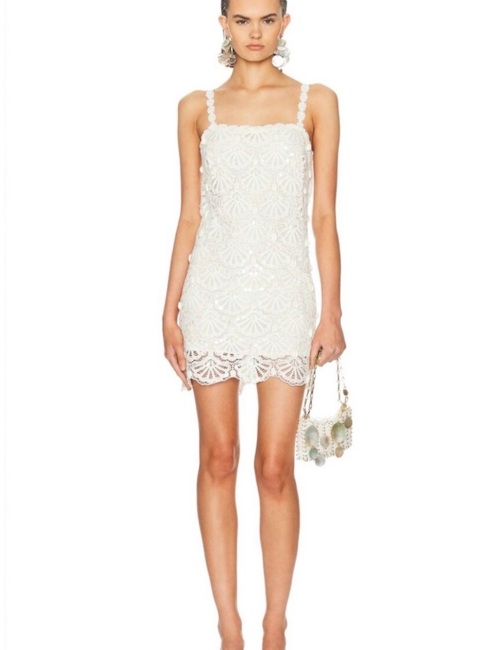 LoveShackFancy White Crochet Lace Mini Dress Lamont Dress